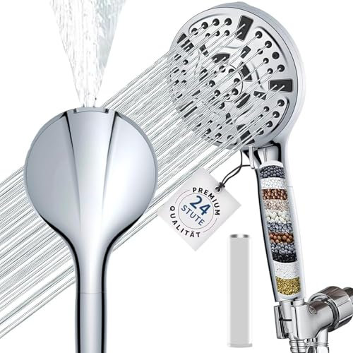 24-stufiger Gefilterter Duschkopf Handduschkopffilter für hartes Wasser, 10 Modi Hochdruckduschkopf mit 60-Zoll-Schlauch, entfernt Chlor und schädliche Substanzen