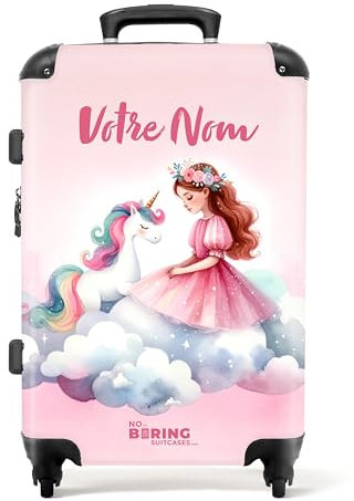 NoBoringSuitcases.com Valise Enfant, Grande Valise, Valise Personnalisable, Valise Enfant Fille, Bagages Enfant, avec TSA, Valise 23kg, Valise Rose, Valise Grande Taille (67cm - 72L) (Licorne - Rose)