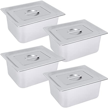 KAUITOPU 4 recipientes para gastronomía de acero inoxidable con tapa, grandes recipientes de almacenamiento para alimentos, para fiestas de catering, barbacoas, hornear, tartas, cazuelas, cocina