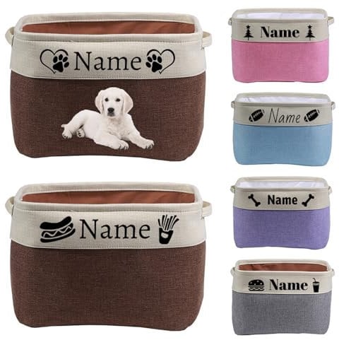 Lifemaison Custom Collapsible Dog Toy Storage Basket Bin with Name and Photo,Personalized Foldable Pet Storage Box with Handles,Custom Dog Toy Bin,for Organizing Dog Cat Clothes,Shoes,Pet Accessories