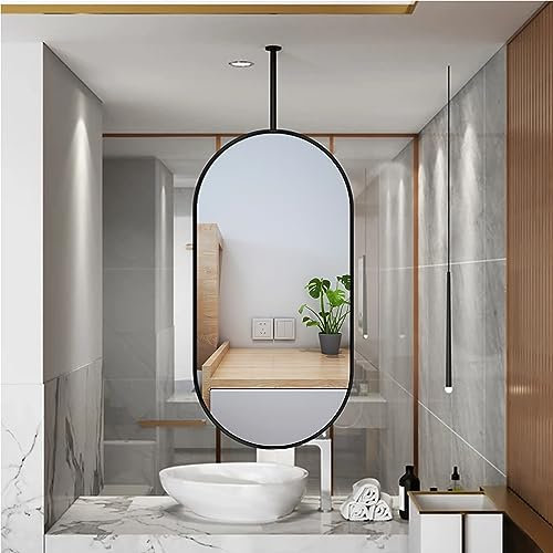 SZITW Moderner ovaler Spiegel für die Wand, dekorative Spiegel für den Eingangsbereich zu Hause oder im Hotel, Rasier- und Make-up-Spiegel, schwebender Badezimmerspiegel mit Deckenausleger (Größe