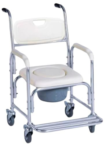 Ortopal Silla Ducha Mayores 4 en 1 | Silla Ducha Personas Mayores | Inodoro Portatil para Minusvalidos | Silla WC Personas Mayores | Silla de Ruedas con Inodoro Acolchado y Alzador WC Adulto