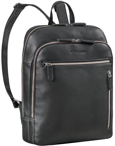 STILORD 'July' Elegante Zaino Donna in Pelle - Piccolo Zainetto per Laptop 13,3 Pollici - Daypack da Lavoro in Cuoio Autentico, Colore:nero