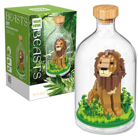 NVOSIYU Löwe Mini Bausteine Set, Klemmbausteine Tiere Tier-Figuren Bauspielzeug mit Schaukasten, Zootiere Sammlung Kreatives Deko Geschenk für Erwachsene