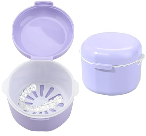 Boîte de Rangement pour Appareil Dentaire avec Panier - Porte, Dentier Portable et Élégant en Silicone, Boîte Orthodontique pour Appareil Dentaire, Boîte de Rangement pour Protège Dents (pourpre)