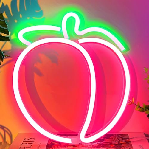 YIVIYAR Peach Neon LED Sign - 3*AA Battery/USB Powered Light for Bedroom Wall, Girls Children Home Decor