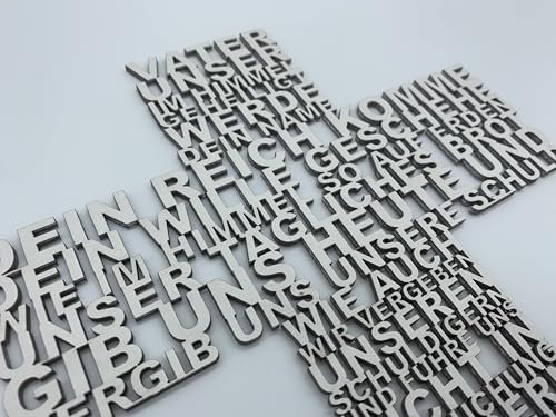 Vater unser Gebet aus Holz Kreuz geschnitten Geschenk Taufe Konfirmation Kommunion Wandschmuck Wandkreuz 28cm x 21cm Deutsch (Weiß)