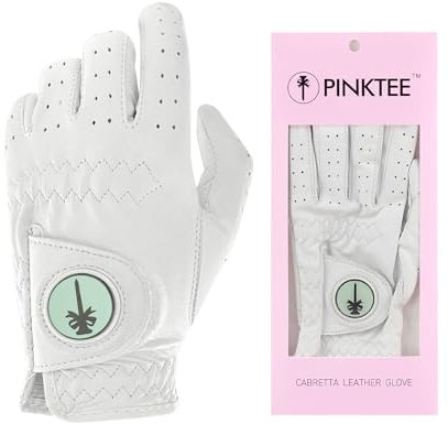 CROWNBLANKS Damen Golfhandschuh für die Linke Hand, 1 Stück Golfhandschuhe aus weich Cabretta-Leder mit abnehmbarem magnetischem Ballmarker, Vollfinger (Grün, 20)