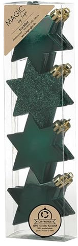 Inge-glas Christbaumschmuck Sterne 6cm Kunststoff 8er Set - matt & glänzend mit Glitzer - bruchsichere Christbaumkugeln für Weihnachtsbaum - Weihnachtskugeln & Weihnachtsbaumschmuck - Noble Green