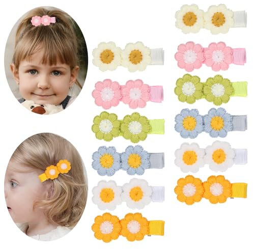 Nogeqi Lot de 12 pinces à cheveux en coton pour petite fille, barrettes marguerites pour filles, barrettes pour cheveux fins, pince à bébé, accessoires pour cheveux pour petite fille, école (6