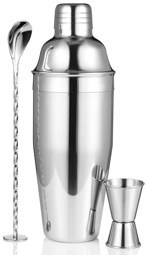 Etens Juego de coctelera | Juego de coctelera con coctelera de 24 onzas, medidor medidor, cuchara mezcladora, mezclador de bebidas perfecto para camarero casero - Accesorios de herramientas de barman