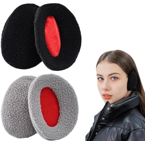GXGM Earbags Ohrenwärmer Damen/Herren,Winter Ohrenwärmer Flaumig Ohrwärmer Gefüttert,Warme Ohrenschützer Schutz vor Wind/Kälte,Umschließen Ohr völlig, Schwarz und Grau, 2 Paar