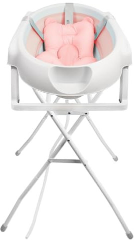 OHMG Baby Badewanne mit Gestell 82cm,Faltbare Babybadewanne mit Rutschfestem Ständer,Baby Wanne,Badewanneneinsatz Baby für Neugeborene Kleinkinder,Groß Volumen (Rosa-66x61x82cm)
