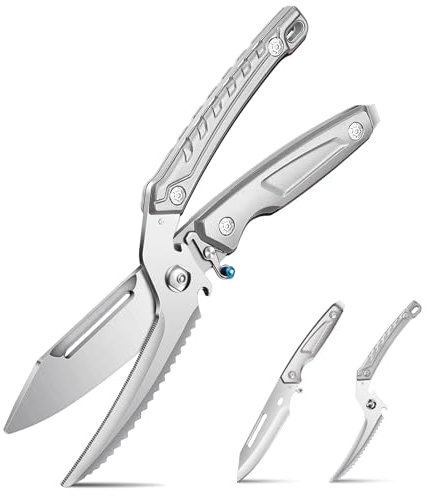 SMITH CHU Geflügelschere, Tranchierschere Hähnchenschere - Geflügelschere Testsieger, Scharfe Geflügelschere, Müheloser Küchenknochenschneider aus Edelstahl mit Schlossschnalle(Silber)