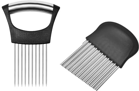 Ginddy Edelstahl Zwiebelschneider Set mit Wellenmesser Zwiebelhalter & Riffelmesser für Kartoffeln Gemüse Fleisch Rostfrei Spülmaschinengeeignet Ergonomischer Griff (14.5x9cm + 14x9.5cm)