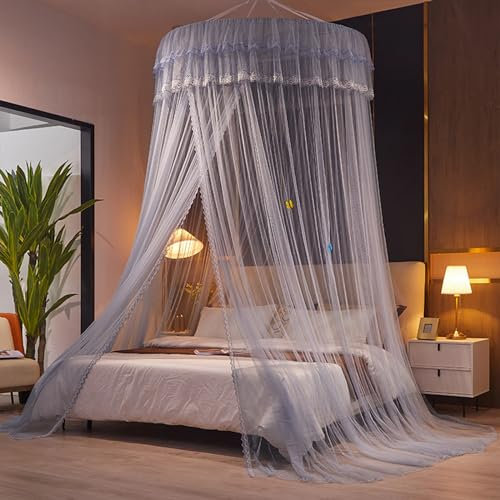JUMUAO Groß Betthimmel Doppelbett,Baldachin Kinderzimmer, Kinder Moskitonetz Baldachin,Hängende Rund Princess Moskitonetz,Für Kinderzimmer und Spielzimmer Dekoration,Saumlänge ca. 270cm (Grau)