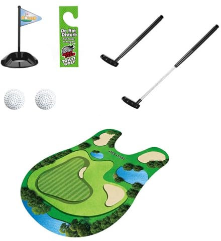 Toilet Golf Game Funny Toilet Golf Set Practice Mini Golf in Any Restroom/Bathroom, Great Toilet Time, Funny Gag Gifts for Golfer, Ideas Golf Gifts for Men (Green1)