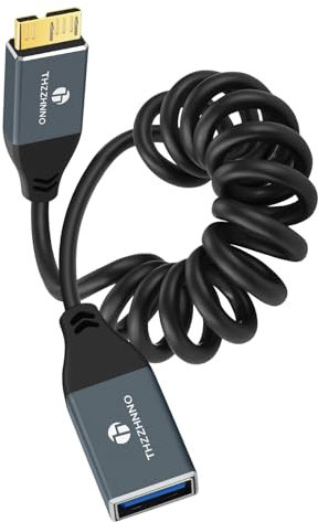 Thzzhnno Micro B auf USB Frauen 3.0 Spiralkabel, 5Gbps USB Typ A Frauen auf Micro B Spiralkabel, Festplattenkabel für Galaxy S5 Note 3, Kamera(Von 95MM bis 1M ausdehnen)