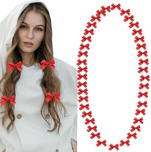 NiceYnn 40Pcs Pinces à Cheveux Crocodile Noeud Papillon Rouge | Mini Barrettes Accessoire de Coiffure pour Femmes Filles Anniversaire Fête