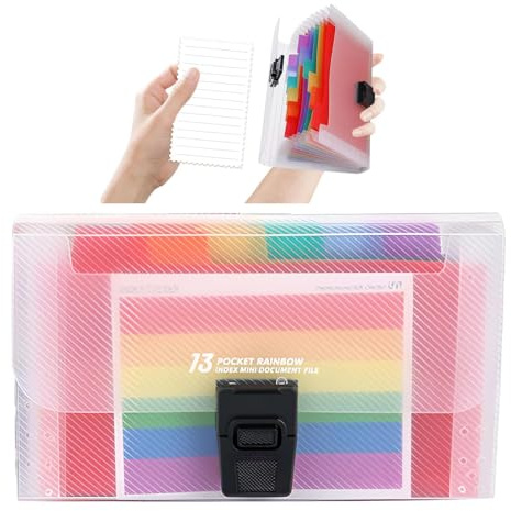 Flashcard Organiser & Holder, A6 Size with 13 Pockets, Revision Card Holder for Receipts, Cards, Coupons, Mini Tickets