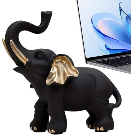 Jubilofex Schwarze Elefanten Figuren | Resin Deko Skulptur - Glückliche Tiere Statue für die Hausarbeit Desktop Figur für Wohnzimmer