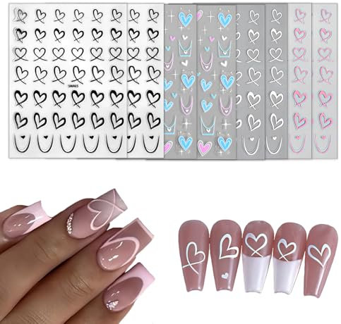 8 Blätter Nagelsticker Herzförmig, Selbstklebend Blumen Nagelaufkleber, 2D Self-adhesive Nail Art Stickers, DIY Nagel Aufkleber Nail Decals, nagel Stickers für Frauen Mädchen DIY Nagel Dekoration (C)