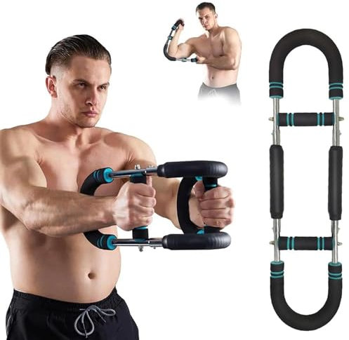 BOSSETY Armtrainer, U- Shaker Twister Armtrainer, Verstellbarer Brust-Expander,Tragbarer Muskelkraftverstärker mit Drehstab, unterarm trainingsgerät,dreistufige Geschwindigkeitseinstellung (Blau)