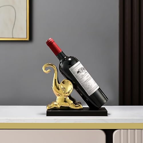 ELEGANTZ Modern Wine Bottle Holder – Decorative Elephant Design with Chrome Finish – Single Bottle Display Stand for Countertop, Bar, or Dining Table – Elegant Wine Rack with Black Base