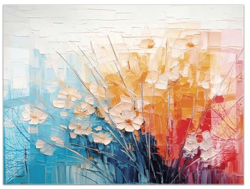 Küchenbild aus Acrylglas modernes Wandbild Glasbild Deko Küche XXL Bild wie Glas | 80x60cm Moderne Blumenmalerei – Abstrakte Kunst, Blüten, Bunte Farben