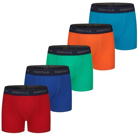 The Essentials Wardrobe Boys Boxers 5 Pack Trunks Underwear Black Grey Design Coloured Size 2-13 Years