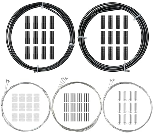 TFUTLT Universal Bike Brake Cable Kit,Bike Brake Cable Housing and Bike Shifter Cable Housing Set with Bike Cable End Caps,Copper Sleeves and O-Rings Kit for Mountain Road Bike Repair