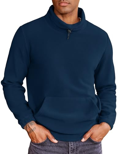 COOFANDY Felpa da uomo in pile con colletto alto, tasca a marsupio invernale, Blu scuro, XL