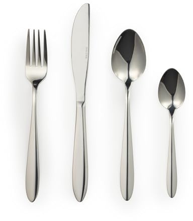 Salter Leyland 32-Piece Cutlery Set – 18/0 Stainless Steel Flatware Set, Service for 8, Dishwasher Safe, Mirror Polish Flatware/Silverware Set with Knives, Forks & Spoons, Easy to Clean, Silver