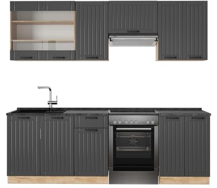 Vicco Küchenzeile Fame-Line, Dunkelgrau, 240 cm, AP Anthrazit