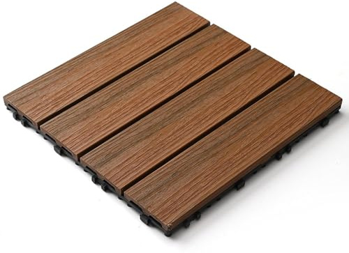 GPECTIFO Ineinandergreifende Terrassenfliesen for den Außenbereich, Holz-Kunststoff-Verbundfliesen for den Außenbereich, Garten, Weg, Terrasse, Fliesen, 1 Stück(Faux Teak)