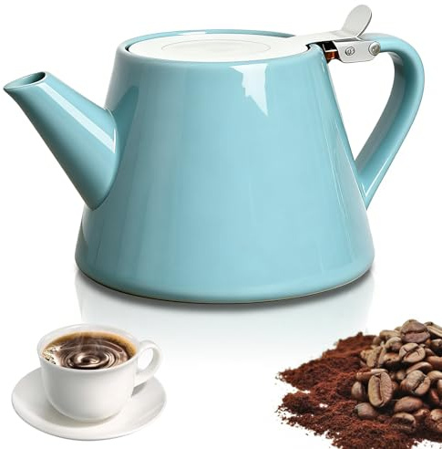 Teiera in ceramica con colino, 500 ml, in porcellana, con colino da tè, teiera in acciaio inox, per casa e ufficio, infusore a maglia fine, perfetta per tè sfuso, fiori e caffè sfusi