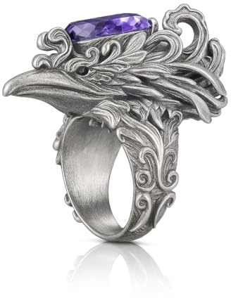 925 Sterling Silber Raben Ring mit Amethyst – Handgefertigter Statement Ring, Verstellbares Design, Mystischer Gothic Schmuck für Damen und Herren