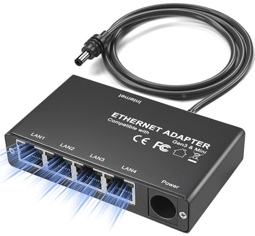 DewinLVD Ethernet Adapter für Gen 3/Mini, 4-Port RJ45 LAN-Netzwerkweiterung Gigabit LAN Splitter, Ethernet-Adapter LAN Verteiler für kabelgebundene Externe Netzwerke, 4 Geräte gleichzeitig