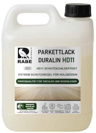 RABE Parkettlack Treppenlack Seidenmatt Duralin HD11 Klarlack Hochleistungs Lack 2in1 für Holzboden (Farblos, 2,5 Liter)