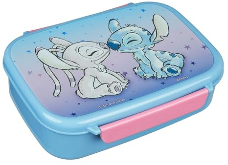Undercover Lilo & Stitch Brotdose für Kinder, Lunchbox mit herausnehmbarem Einsatz, BPA-frei, Blau und Rosa, 18 x 13,5 x 6 cm