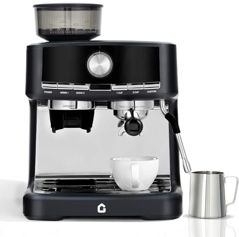 GarveeTechMachine à expresso-20 bars avec broyeur et mousseur à lait, machine à café professionnelle avec réservoir d'eau amovible de 1,5 L, 30 réglages de mouture et porte-filtre de 58 mm