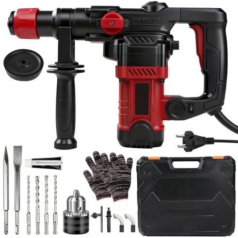 Marteau perforateur 3 en 1 1600 W avec contrôle de vitesse en 6 étapes, 4000 tr/min et énergie d'impact de 8 J - SDS-Plus pour béton, pierre et maçonnerie