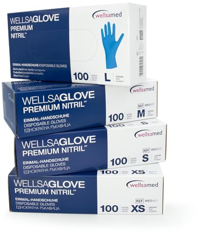 Wellsamed Wellsaglove Premium Nitrilhandschuhe, Blau, Größe M, Puderfrei, Latexfrei, Einweg, 1000 Stück (10x100)