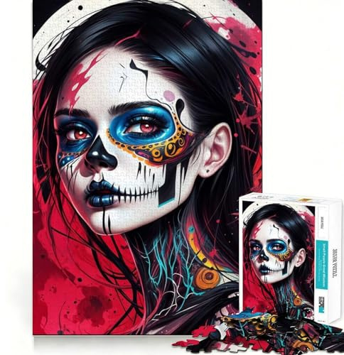 Sugar Skull Makeup Puzzle für Erwachsene, 1000 Teile, kniffliges Logikspiel, gemeinsamer Spaß, präzise Schnitte, unvergessliches Geschenk 38x26cm