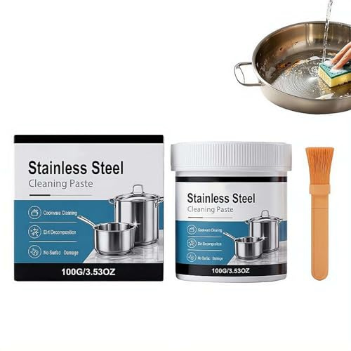 Powerful Burnt Residue Remover Paste for Cookware, Pot Bottom Black Stain Cleaner, Stainless Steel Cleaner & Polish for Bottom of Pans, Removes Stubborn Stains On Stainless Steel, Cast Iron Pots