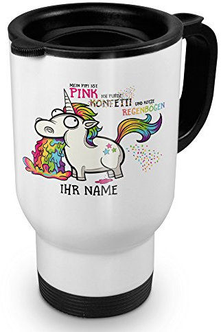 printplanet® Thermobecher weiß mit Namen personalisiert - Motiv Einhorn individuell gestalten - Coffee to Go Becher, Thermo-Tasse