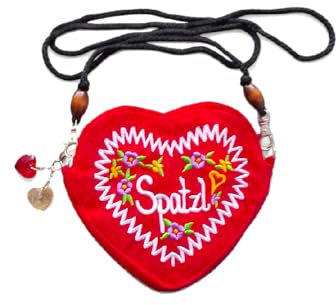 lordies Tasche Trachten Oktoberfest Edelweiss Dirndl Herzform Wildleder Rot