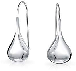 Einfache Puffed Teardrop Pear Shaped Rain Drop Ohrringe Für Frauen Fishhook Threader Polnischen Sterling Silber .75 Zoll