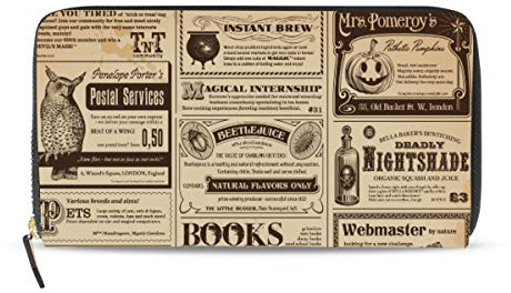 GIGIJY Vintage Halloween Zeitung Geldbörse Multi Kreditkartenhalter Tasche für Frauen Leder Reißverschluss Lange Geldbörse, multi, Einheitsgröße