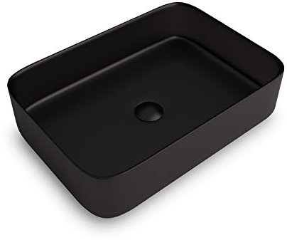 Soho Waschbecken aus Keramik in Schwarz matt, Aufsatzwaschbecken 55 x 38 cm Porzellan Bad, Waschplatz Handwaschbecken ohne Hahnloch und Überlauf, Waschschale mit dünnem Rand, Gäste-Waschbecken